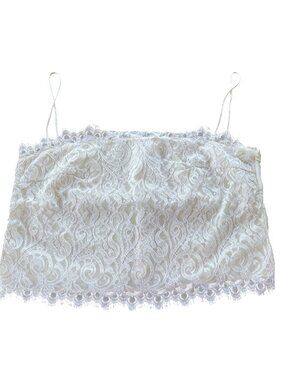 Private Lives VTG Lace Square Neck Cropped Cami Sz LG Eyelash Coquette Romantic